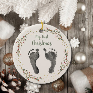 Baby's First Christmas Your Baby Foot Prints  Ceramic Tree Decoration