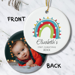 Baby's First Cute Rainbow Christmas Lights Ceramic Tree Decoration