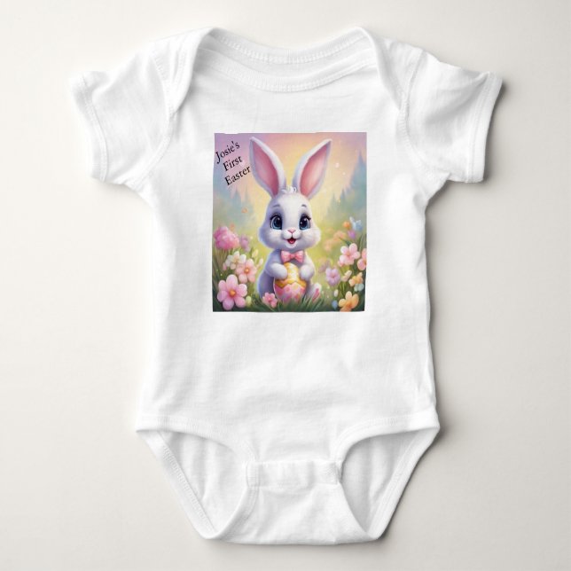 Baby's First Easter Add Name Cute Baby Bodysuit (Front)