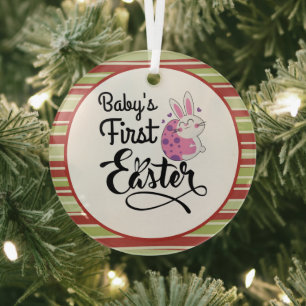 Baby's First Easter Bunny and Egg Glass Tree Decoration