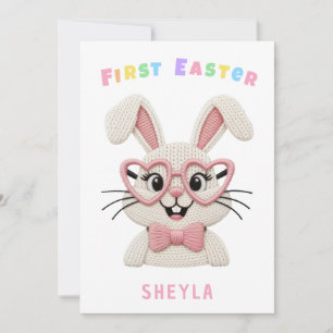 Baby's First Easter Bunny Heart Glasses Holiday Card