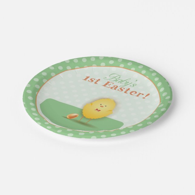 Baby's First Easter Cute Chick With Egg Paper Plate (Angled)
