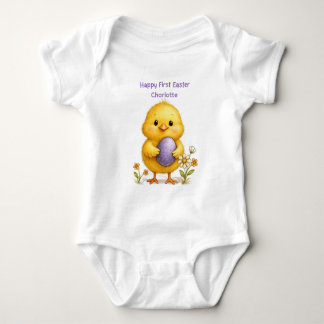 Baby's First Easter Cute Chick with Purple Egg Baby Bodysuit