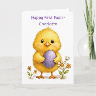 Baby's First Easter Cute Chick with Purple Egg Card