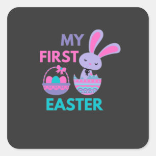 Babys First Easter Funny Rabbit Square Sticker
