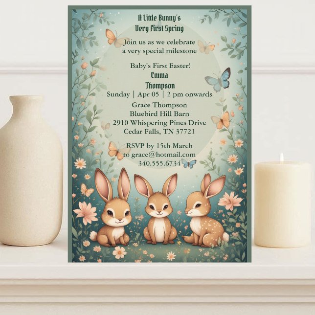 Babys First Easter Pastel Green Spring Bunny Party Invitation (Babys First Easter Pastel Green Spring Bunny Party Invitation)