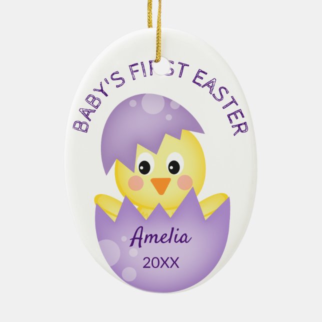 Baby's First Easter Polkadot Personalised Easter Ceramic Tree Decoration (Back)