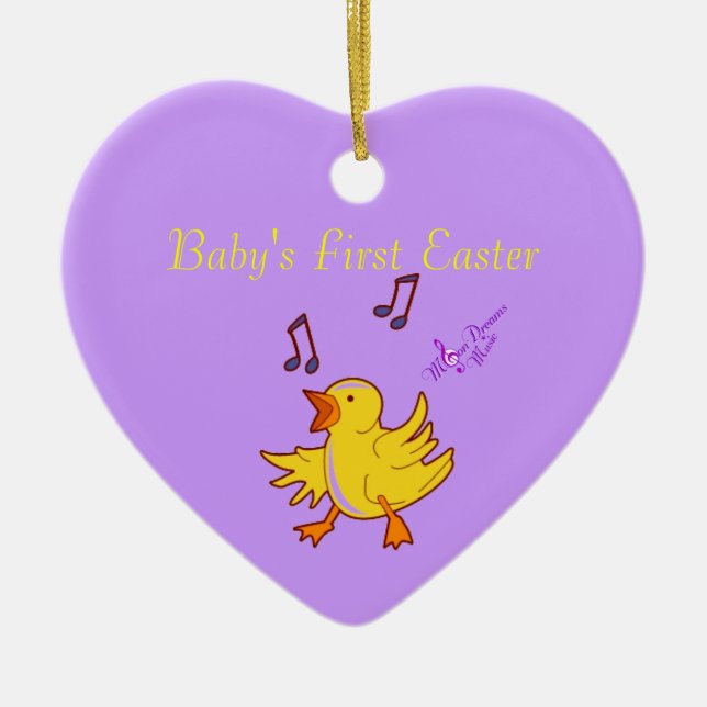 Baby's First Easter Singing Chick Heart Ornament (Front)