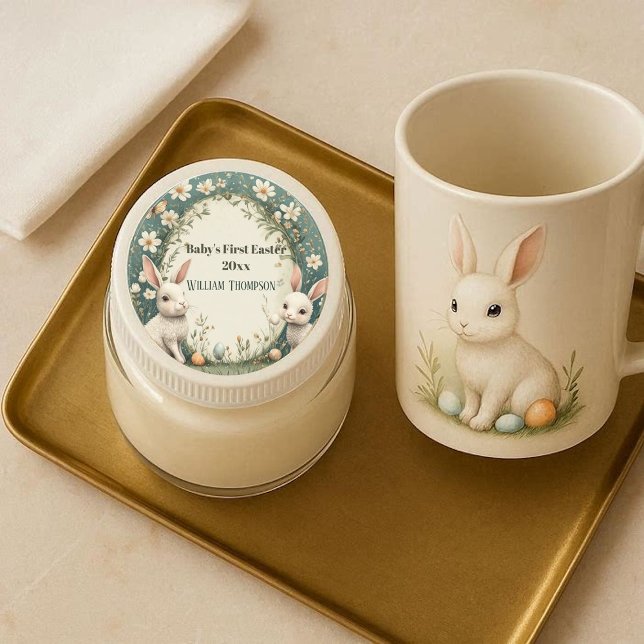 Baby's First Easter Spring Wreath Woodland Animals Classic Round Sticker (Baby's First Easter Spring Wreath Woodland Animals Classic Round Sticker)