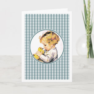Baby's First Easter. Vintage Baby with Duckling Holiday Card