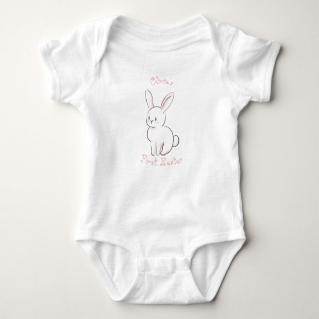 Baby's first Easter with cute sitting bunny pink Baby Bodysuit (Front)