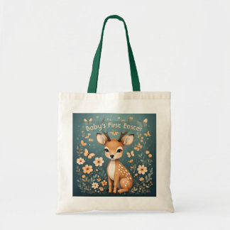 Babys First Easter Woodland Animals Baby Fawn Boho Tote Bag