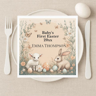 Baby's First Easter Woodland Animals Bunny Lamb Napkin
