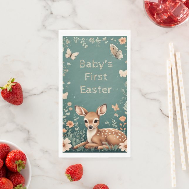 Baby's First Easter Woodland Animals Deer Spring  Napkin (Insitu)