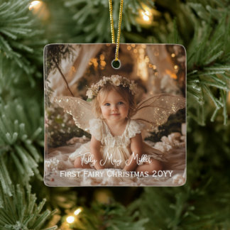 Baby's First Fairy Christmas Photo Keepsake Gift Ceramic Ornament