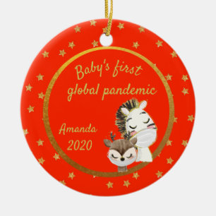 Baby's First Global Pandemic 2020 Zebra Gold Ceramic Tree Decoration