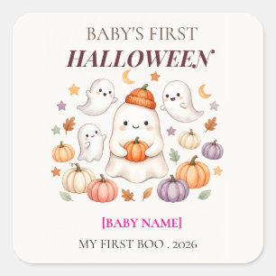 Baby's First Halloween 2026 Personalised Cute Square Sticker