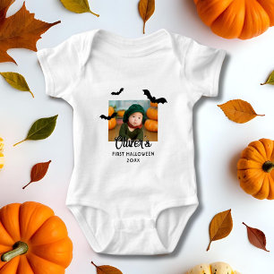 Baby's First Halloween Black Bats Photo Baby Bodysuit