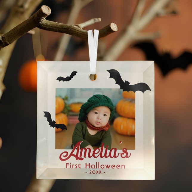 Baby's First Halloween Black Bats Photo  Glass Tree Decoration (Creator Uploaded)