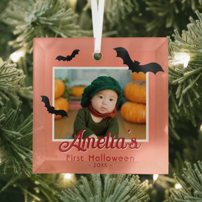 Baby's First Halloween Black Bats Photo  Glass Tree Decoration (Insitu)