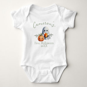 Baby's First Halloween Custom Name Ghost Baby Bodysuit