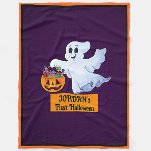 Baby's First Halloween Personalize Name Cute Ghost Fleece Blanket
