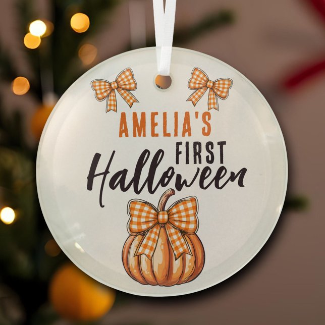 Baby's First Halloween Pumpkin Bow  Glass Tree Decoration (Creator Uploaded)