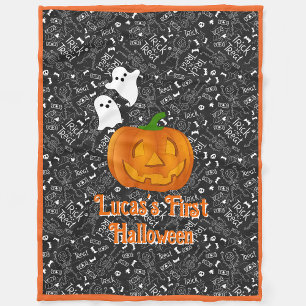 Baby's First Halloween Pumpkin Personalise Name Fleece Blanket