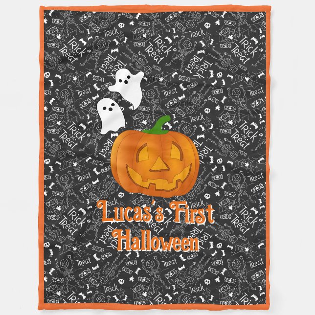 Baby's First Halloween Pumpkin Personalise Name Fleece Blanket (Creator Uploaded)