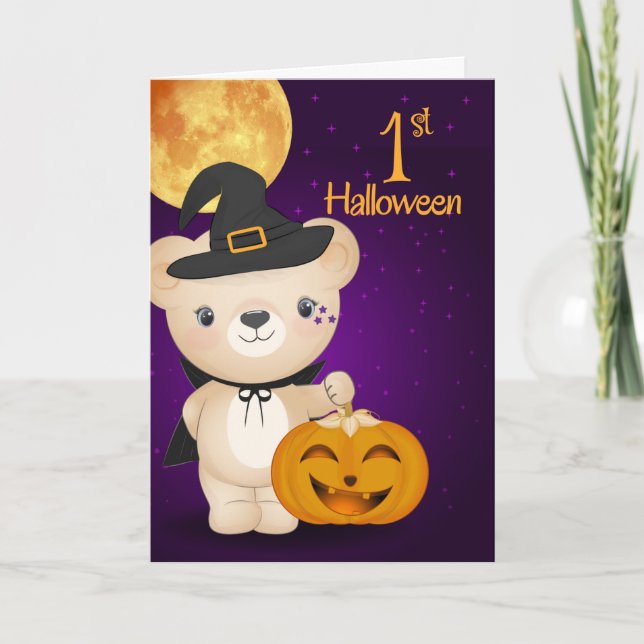 Baby's First Halloween Teddy Bear Witch Card (Front)