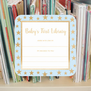 Baby's First Library bookplate, blue gold stars Square Sticker