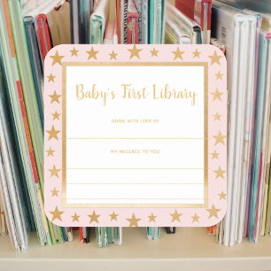 Baby's First Library bookplate, blush pink gold Square Sticker