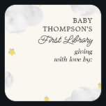 Baby's First Library Bookplate Neutral Clouds Square Sticker<br><div class="desc">Add these stickers to your baby shower to identify all the books you receive. An adorable clouds with stars design for a gender neutral baby..</div>