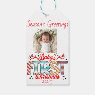 Baby's First Photo Christmas Red Personalise Gift Tags
