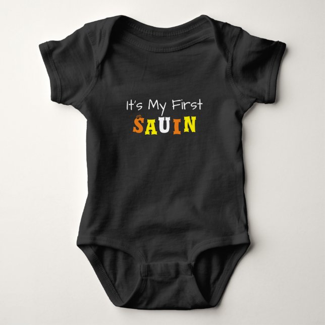 Baby's First Sauin, Samhain Alternate Spelling Baby Bodysuit (Front)