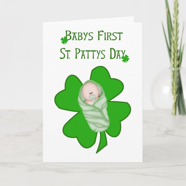 Baby's First St. Patty's Day - Baby & Shamrocks Card (Front)