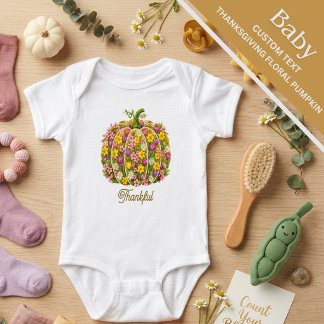 Baby's First Thanksgiving Floral Pumpkin Baby Bodysuit