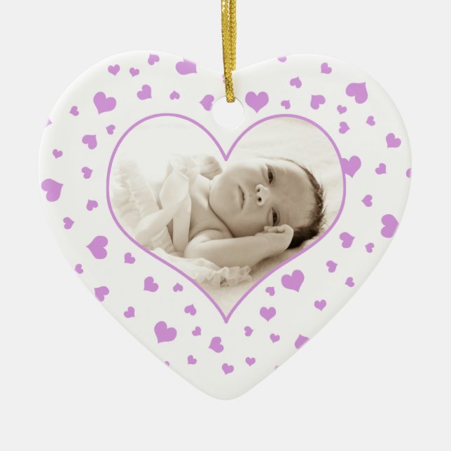Baby's First Valentine's Day Photo Ornament Purple (Front)