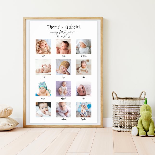 Baby's First Year Birthday Keepsake Photo Collage Poster (Creator Uploaded)