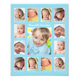 Babys First Year Blue Keepsake Photo Collage Print