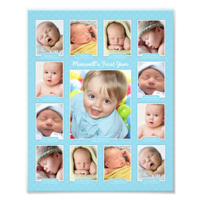 Babys First Year Blue Keepsake Photo Collage Print (Front)