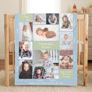 Baby's First Year Boho 12 Photo Collage Script Fleece Blanket