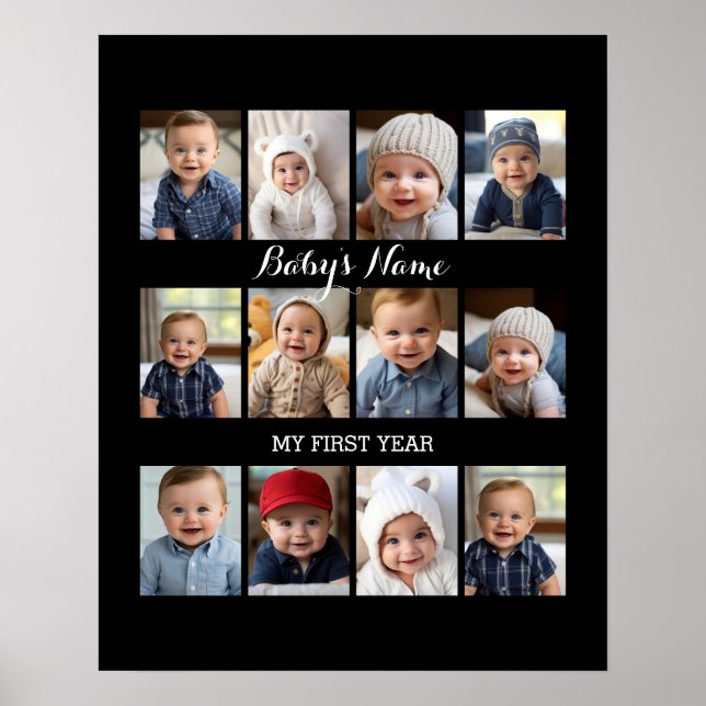 Baby's First Year Collage change background colour Poster (Front)