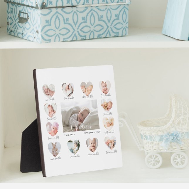 Baby's First Year Heart Photo Keepsake Collage Plaque (Creator Uploaded)
