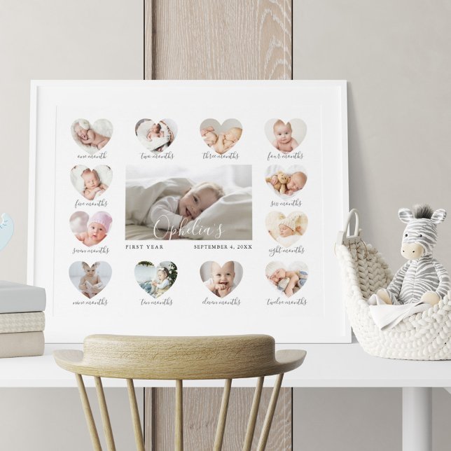 Baby's First Year Heart Photo Keepsake Collage Poster (Creator Uploaded)
