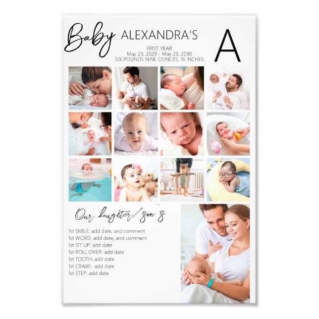 Baby's First Year Photo Collage Family Keepsake (Front)