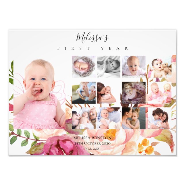 Baby's First Year Photo Collage Keepsake Floral (Front)