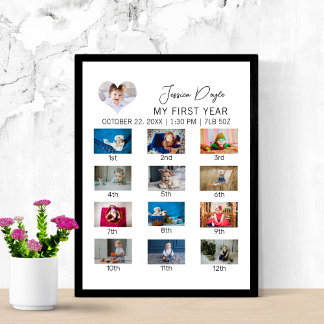 Baby's First Year Photo Minimalist 1st Birthday Poster