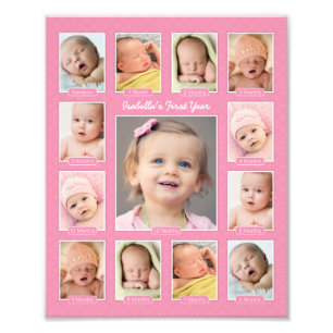 Babys First Year Pink Keepsake Photo Collage Print