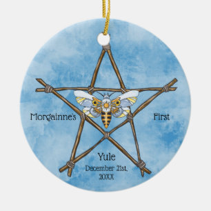 Baby's First Yule Moth and Pentagram Ceramic Tree Decoration